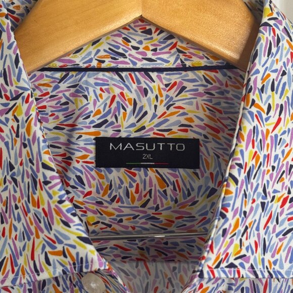 Masutto Men's Multicolored Abstract Cotton Poplin Shirt, 2XL - Picture 4 of 4